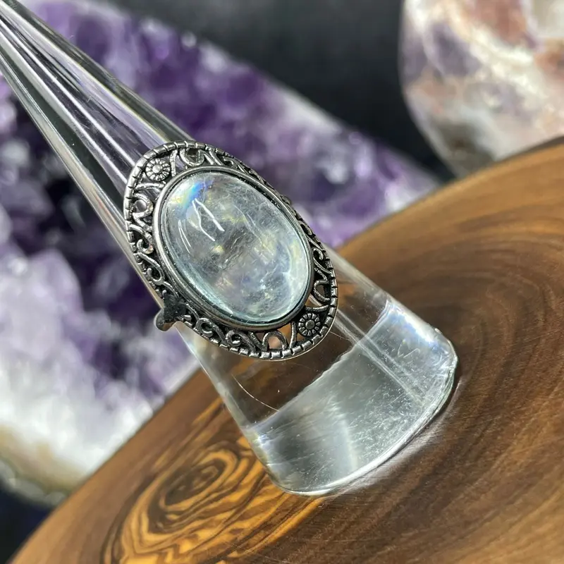 Adjustable Aquamarine Crystal Silver Plated Ring - Jewellery - Genuine Crystals - UK Shop 3