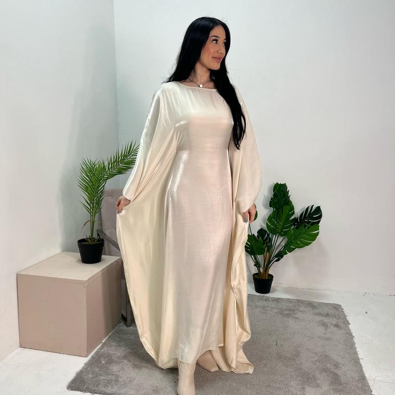 Zayna Cream Shimmer Tie Kaftan Dress 0