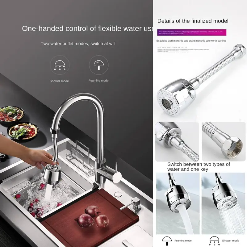 Kitchen Bathroom Sink Faucet Extender Tap Aerator Spray Head Adapter 360° Swivel Water Saving 2 Modes, 1 Pack 3