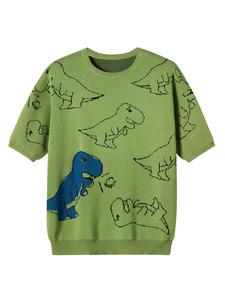 Men's Regular Fit Cartoon Dinosaur Print Round Neck Tee, Casual Short Sleeve Crew Neck T-Shirt for Summer, Fashion Men's Top for Daily Wear