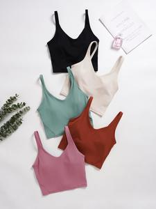 Women's Solid Color Racer Back Sports Bra, Breathable Comfortable Quick Drying Push Up Bra, Ladies Sportswear for Indoor Outdoor Wear, Bold Colors and Designs