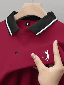 Men's Regular Fit Golf Print Polo Shirt, Casual Short Sleeve Collared Top for Summer, Fashion Men's Clothes for Daily Wear