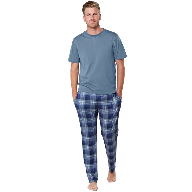 Mens Pyjama Set with Short Sleeve T Shirt & Bottom Pants - Sleepwear, Loungewear & Nightwear for Men - Soft & Comfortable Mens PJs Cotton Fabric 2