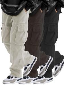 Men's Solid Flap Pocket Drawstring Cargo Pants, Unisex Casual Loose Zipper Pants for Outdoor Daily Wear, Long Lounge Wear Woven Bottoms for All Seasons, Trouser, Clothes