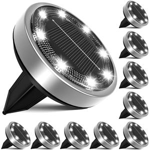 Solar Powered Buried Light, 8-LED Solar Disk Light, IP65 Waterproof Solar Light, Path Light, Landscape Lighting for Garden, Courtyard, Driveway, Lawn