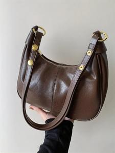 New Women's Simple Solid Color Zipper Shoulder Bag, Fashionable Versatile Underarm Bag, All-match Hobo Dumpling Bag for Daily Used, Crossbody Shoulder Purses