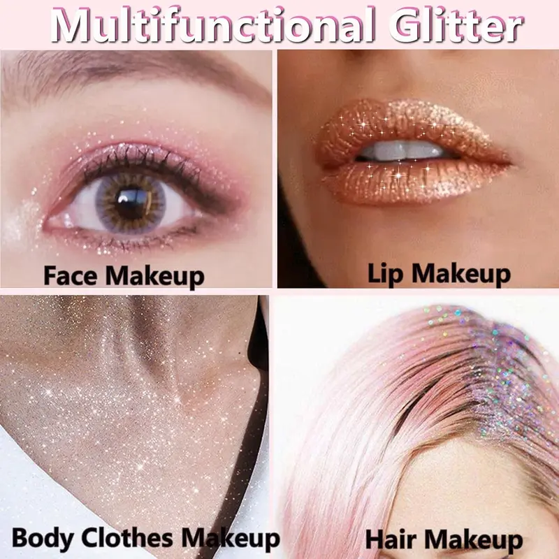 Body Glitter Spray, Shimmering Spray Powder Sparkle Powder, Body Glitter Face High Gloss Highlighter Loose Makeup for Women Hair Nails Makeup 3