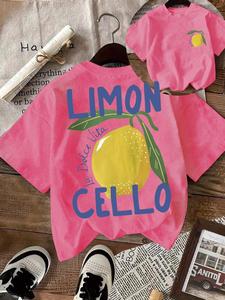 Women's Lemon & Letter Print Round Neck Tee, Trendy Casual Short Sleeve T-Shirt for Daily Wear, Ladies Summer Outfit, Top