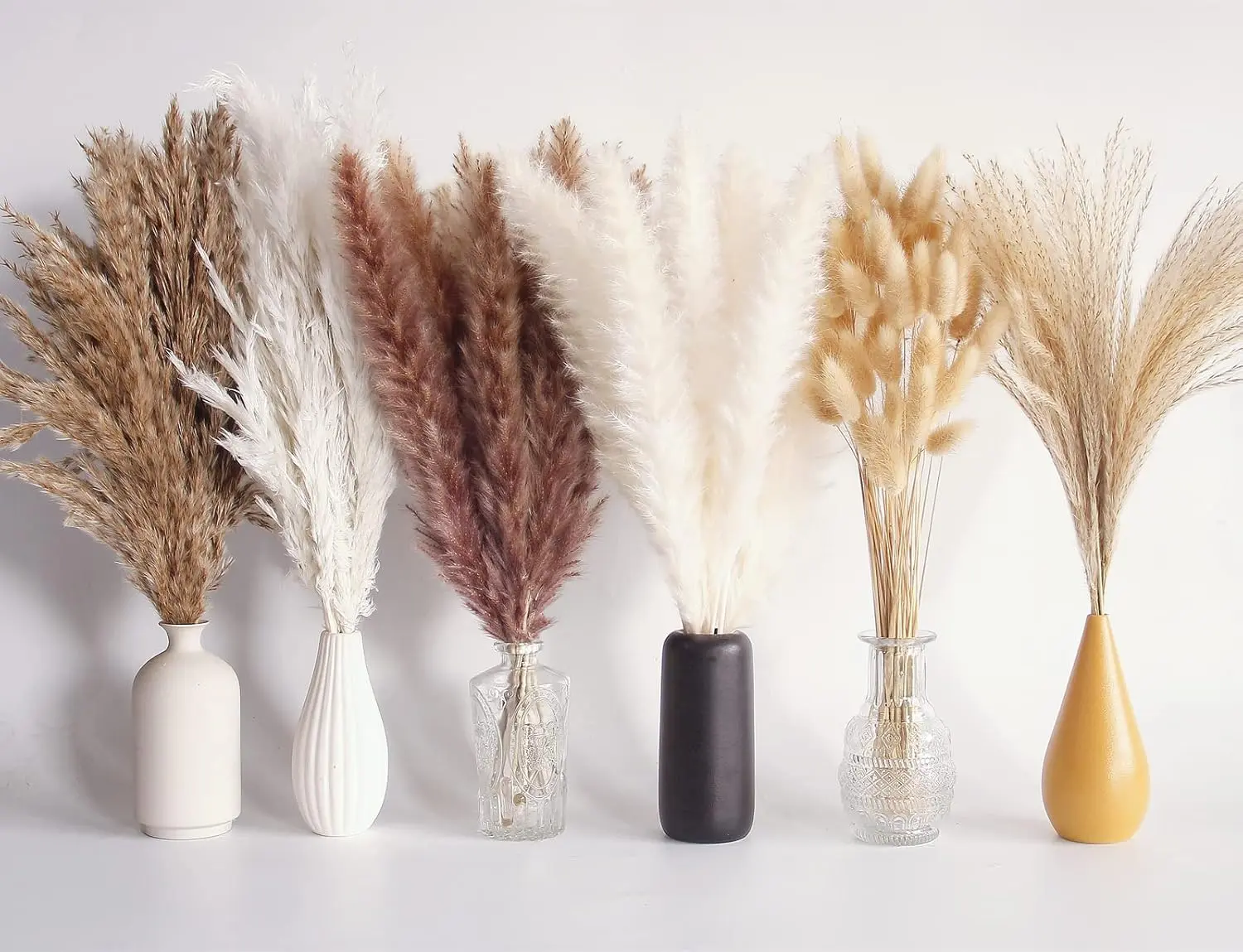 110 PCS Dried Pampas Grass Bouquet, Boho Table Decor,  Tails Dried Flowers, Brown Pompas, White Pampas Grass for Wedding, Home, Rustic Party, Baby...