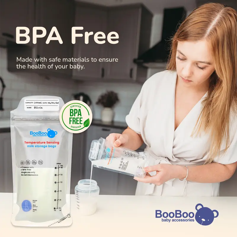 Booboo x80 Breast Milk Storage Bags, Temp-Sensing Discolouration Breastmilk Storing Bag, Self Standing, No-Leak Milk Freezer Suitable Storage Pouches for Breast Milk Storage 5