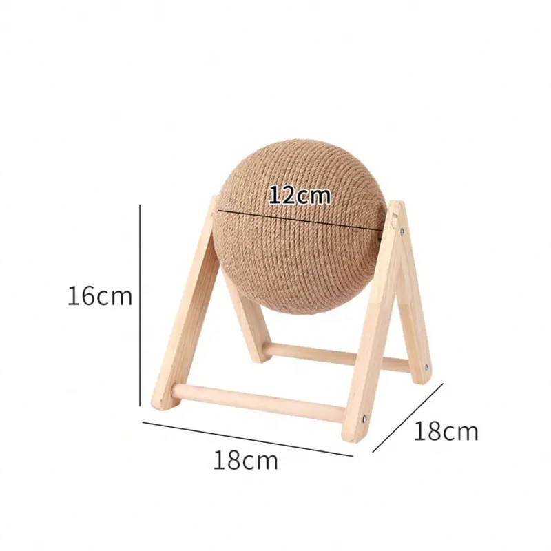 {BY} Natural Wood Cat Scratcher - Sisal-Covered Scratching Post & Play Ball 6