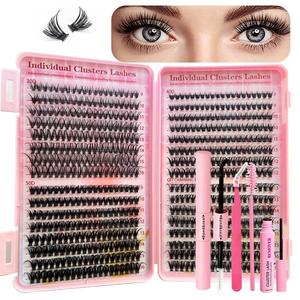 Mixed Length Individual False Eyelashes with Eyelash Glue & Tweezers, 1 Set Natural Look Eyelash Extensions, Self Grafting Eyelash Clusters  for Women Makeup