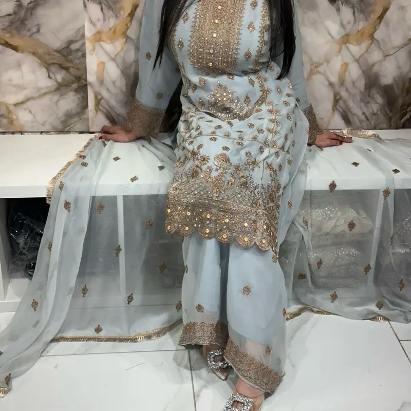 Women's Three Piece Chiffon Suits with Plazoo - Comfortable and Stylish - Womenswear
