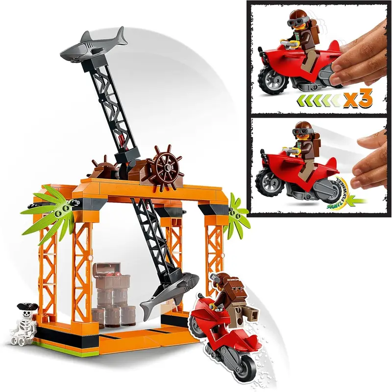LEGO 60342 City Stuntz The Shark Attack Stunt Challenge Adventure Series Toy with Flywheel Powered Stunt Bike & Racer Minifigure, Toys for Kids 5 Plus Year Old 5