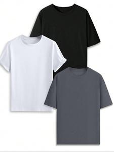 Men's Solid Color Short Sleeve Tee, Casual Comfy Loose Round Neck T-shirt for Summer, Men's Top for Daily Wear, Tropical