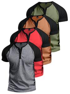 Men's Regular Fit Colorblock Raglan Sleeve Henley Shirt, Casual Fashion Short Sleeve Half Button T-shirt for Summer, Fashion Men's Tee Top for Daily Wear