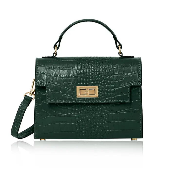 Green Crocodile Print Leather Bag - Cindy