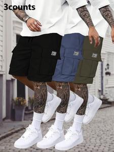 Men's Solid Color Letter Patched Drawstring Waist Cargo Shorts, Regular Fit Casual Comfy Flap Pocket & Slant Pocket Design Shorts for Summer, Men's All-match Bottoms for Daily Wear