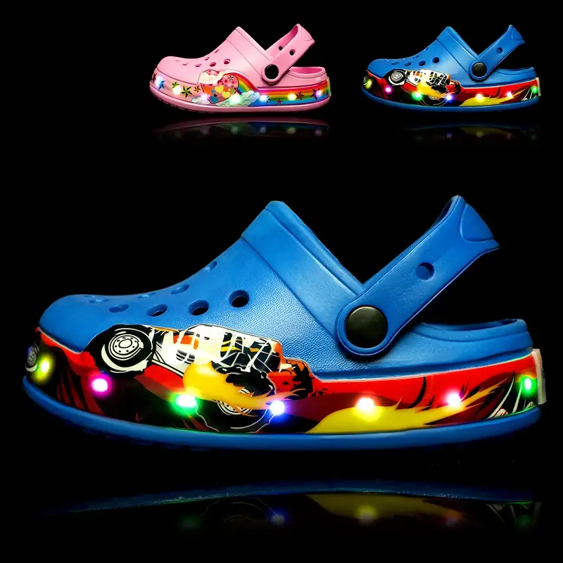 LED Flashing Girl Boy Kids Sneaker Hole Sandals First Walker Children's Boots In Summer Hollow Baby Beach Shoes 1