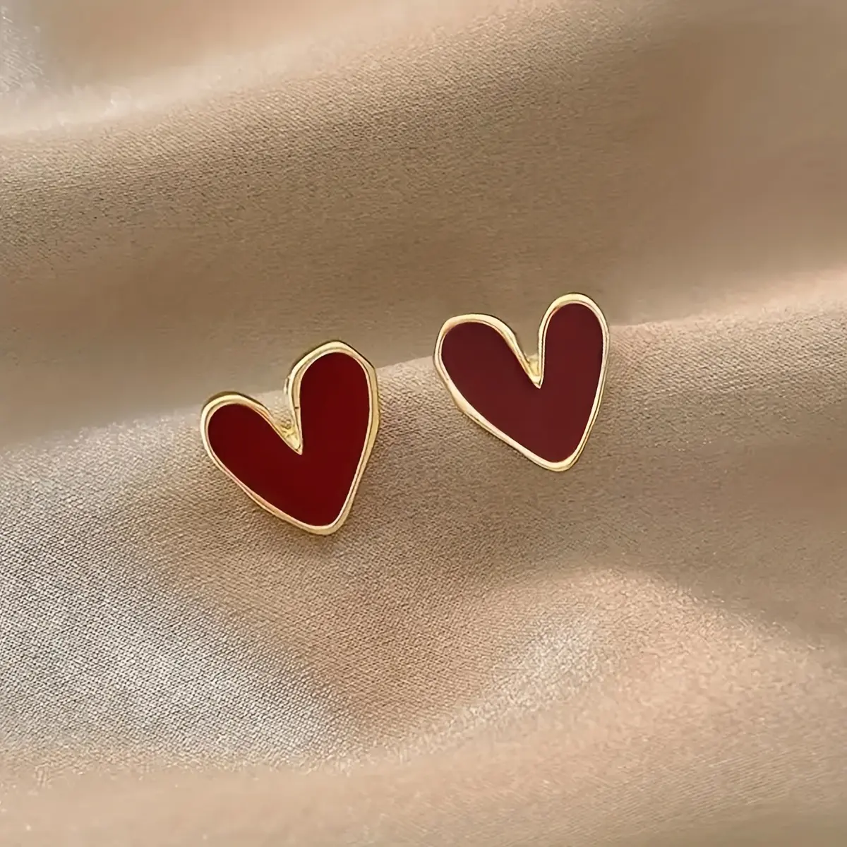 Elegant red heart stud earrings for women, perfect for casual outfits or gifts, everyday earrings | chic design |, cute earrings