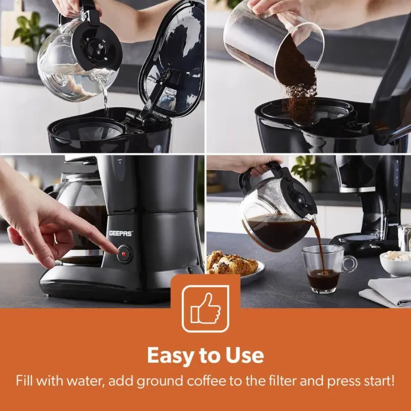 Filter Coffee Maker Machine Instant Anti-Drip 12 Cups 800W 1.5L Jug Geepas 6