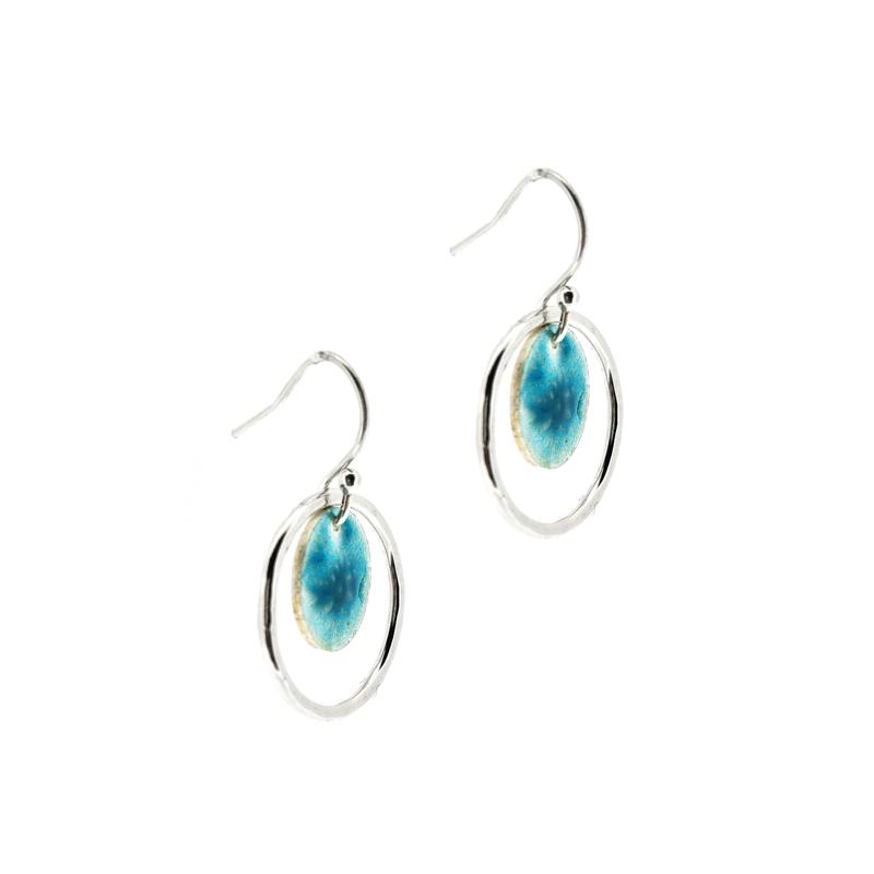Silver turquoise Nebula circle drop earrings 5