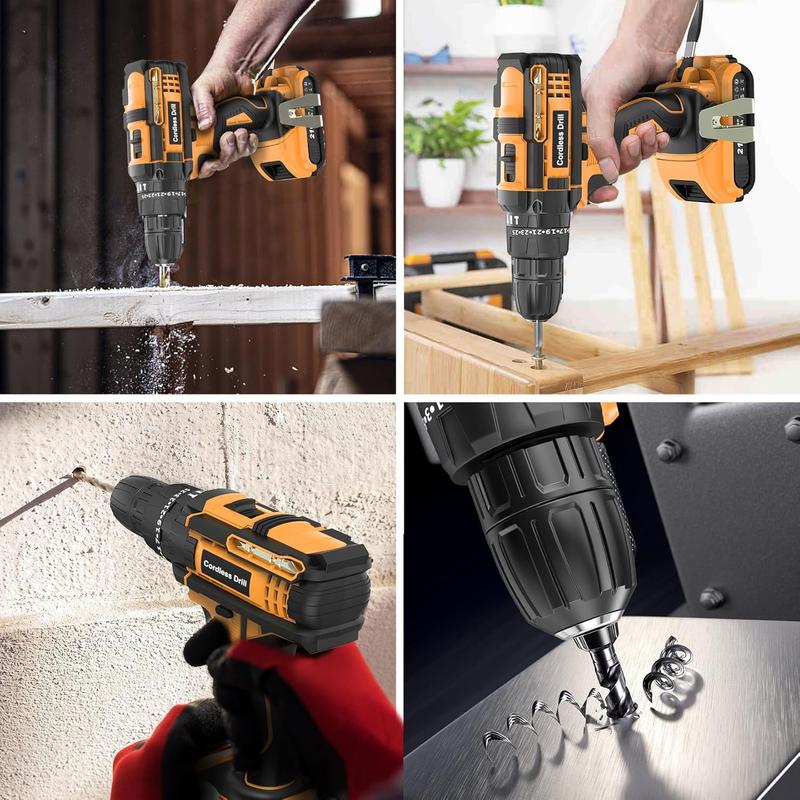 JYGMPRO Cordless Drill Driver 21V, Hammer Drill with 2 Batteries 2000mAh, 25+3 Torque, 42N.m Max Electric Drill, 30PCS Drill Bits, 2 Speed, LED Light for Home and Garden DIY Project 7