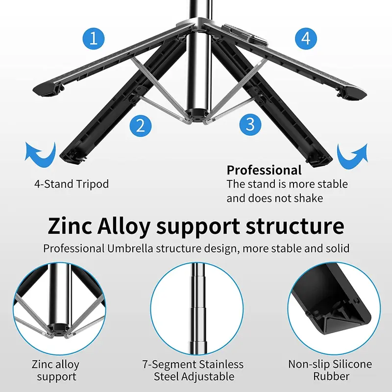 Selfie Stick Tripod Light Phone Holder Stand Remote Bluetooth For iPhone Samsung 4