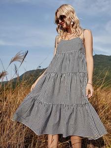 Women's Tie Shoulder Ruffle Hem Cami Dress, Elegant Fashion Casual Dress for Daily Outdoor Wear, Women Dress for Summer