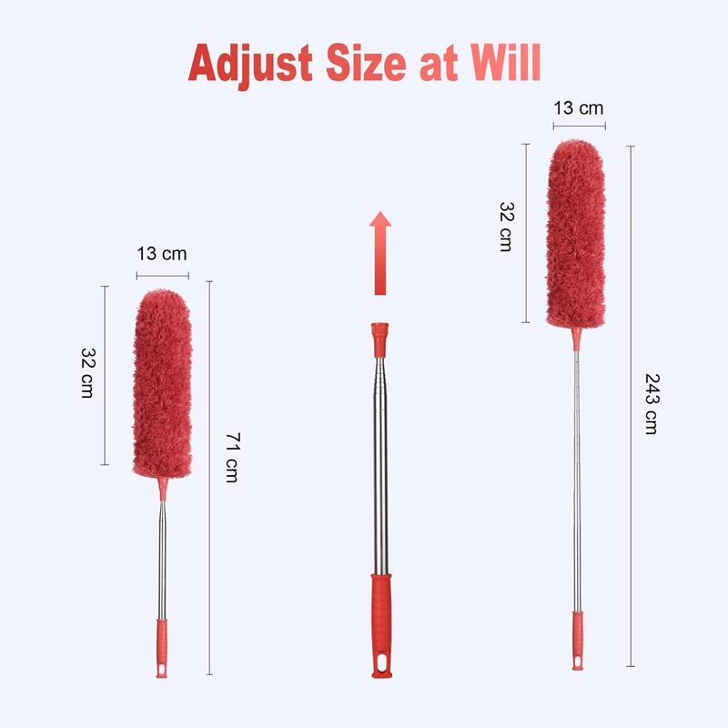 Extendable Feather Duster, Microfiber Duster with Extra Long 100 inches Telescopic Pole and Bendable Head, Hand Duster for Cleaning High Ceiling Fans, Cars, Blinds, Cobweb (Red) 5