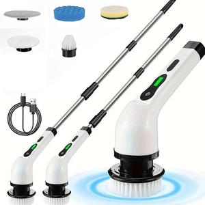 Rechargeable Electric Spin Scrubber, 1/2 Counts Cordless Cleaning Brush with 6 Brush Heads, Extension Handle Rotary Scrubber Brushes for Bathroom