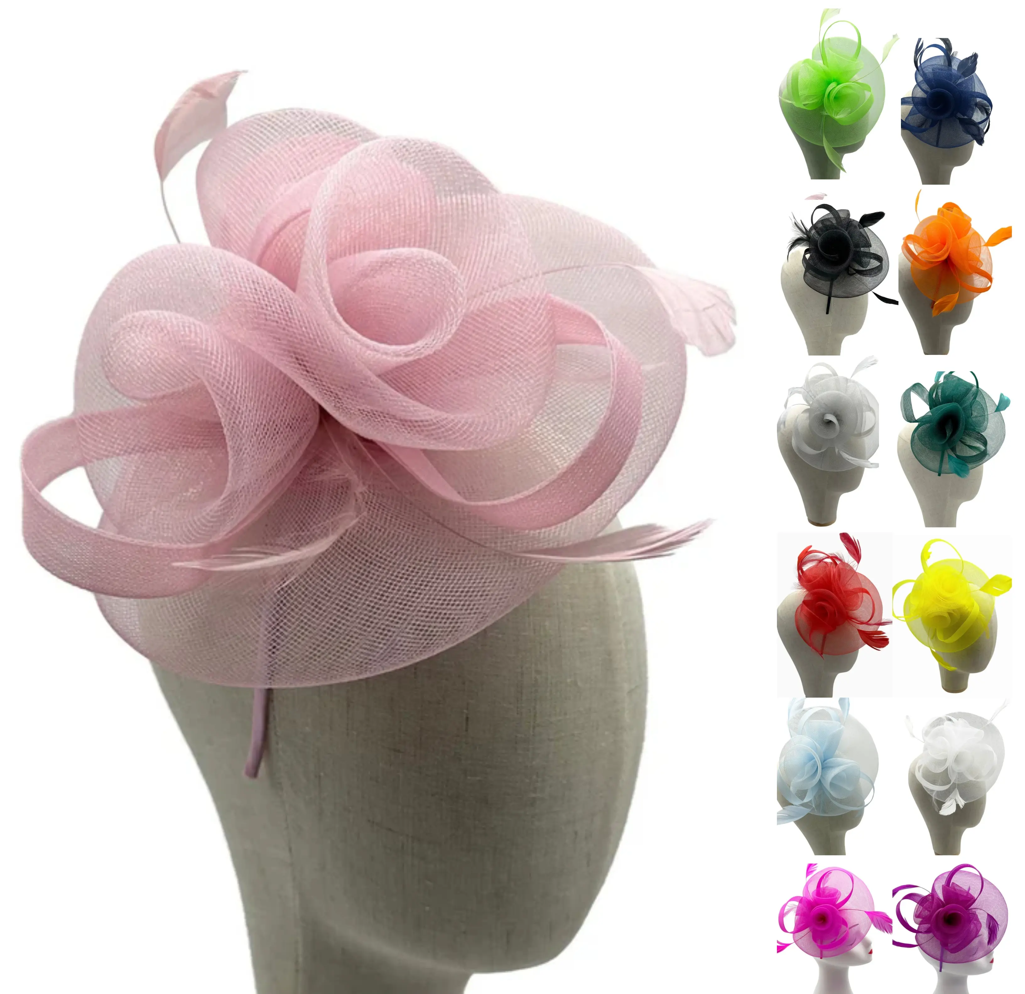 Women Mesh Loops Triple Flower Fascinator Headband & Hair Clip For Weddings Ladies Day Royal Ascot Formal Race