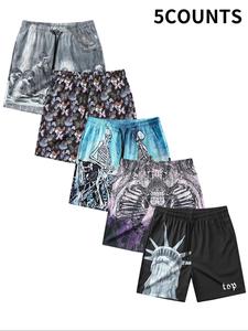 Men's Stylish Printed Drawstring Waist Beach Shorts, Regular Fit Casual Comfortable Breathable Fashionable Pocket Shorts, Men's All-Match Bottoms for Summer