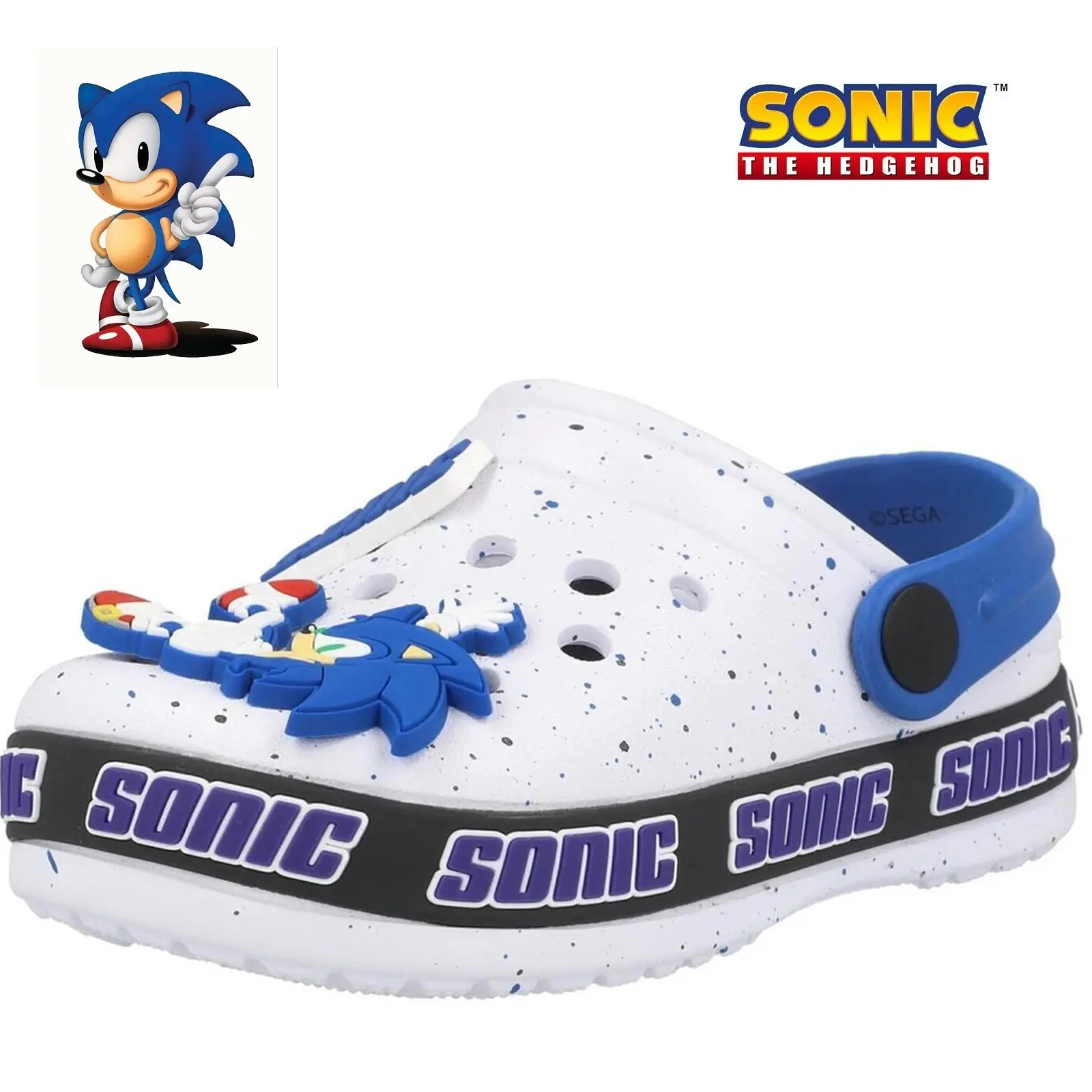 SEGA SONIC THE HEDGEHOG KIDS CLOGS SANDALS + BADGE SUMMER BEACH SLIDERS UK SIZE 8-1