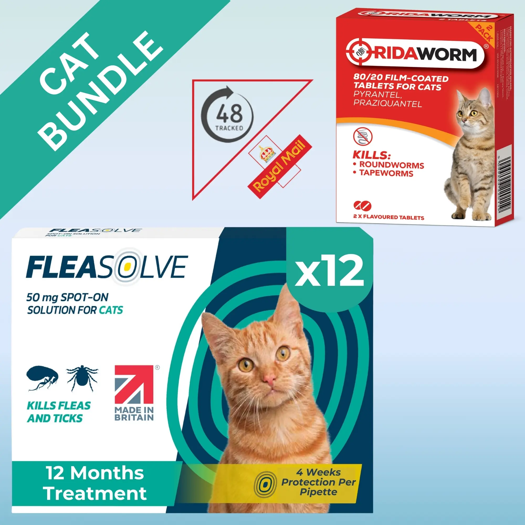 Flea & Worming Treatment Cat Bundle - x12 Flea Treatment + Cat Worming Treatment