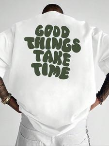 Men's Plus Size Letter Print Round Neck Tee, Regular Fit Short Sleeve Crew Neck T-shirt for Summer, Casual Men's Plus Size Clothes for Daily Wear