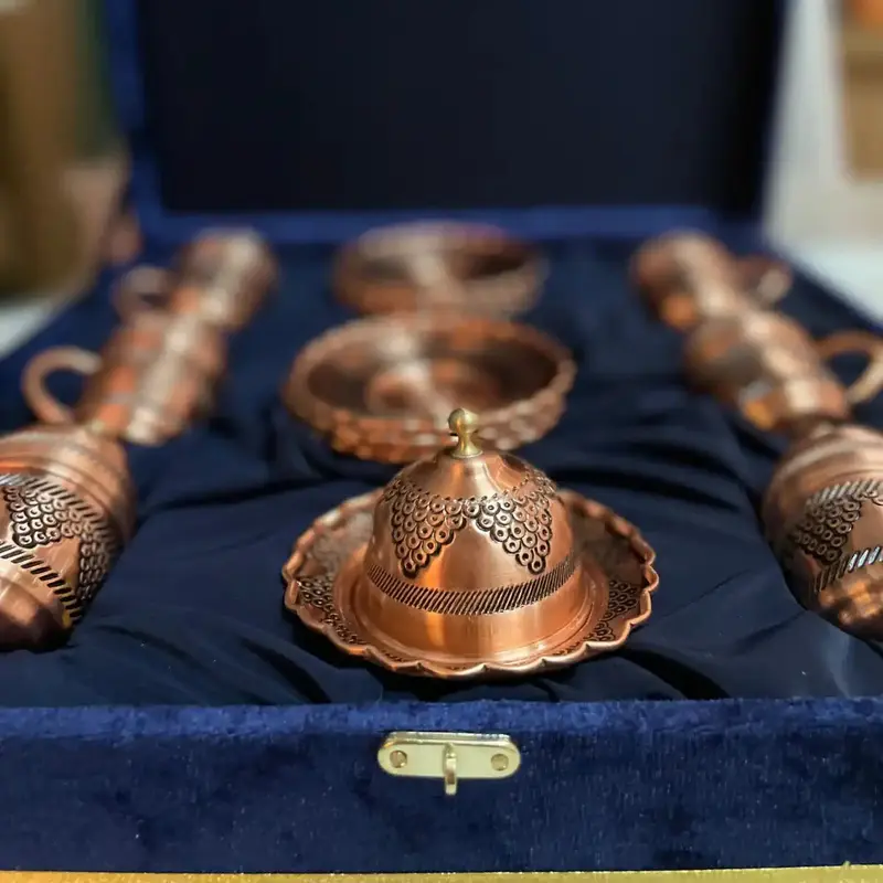 Handmade Copper Coffee Set – 6 Cups, Tray & Sugar Bowl 4