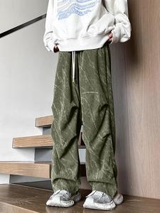 Men's Embroidery Trim Straight Leg Pants, Loose Casual Comfy Trousers for Daily Wear, Woven Bottoms for All Seasons