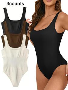 Women's Sleeveless Fit Square Neck Sports Tummy Control Bodysuit, Sporty Shapewear Bodysuit, High Stretch Seamless Tank Bodysuit, Breathable Lady Summer Sportswear for Yoga Gym Workout, Sporty Womenswear