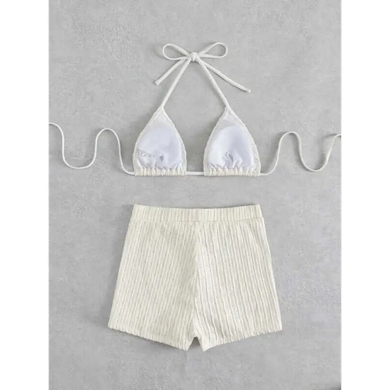 Feminine lace-up textured two-piece bikini 2