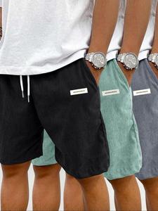 Men's Solid Color Corduroy Shorts, Casual Comfy Loose Fit Drawstring Waist Shorts for Daily Wear, Men's Bottoms for All Seasons