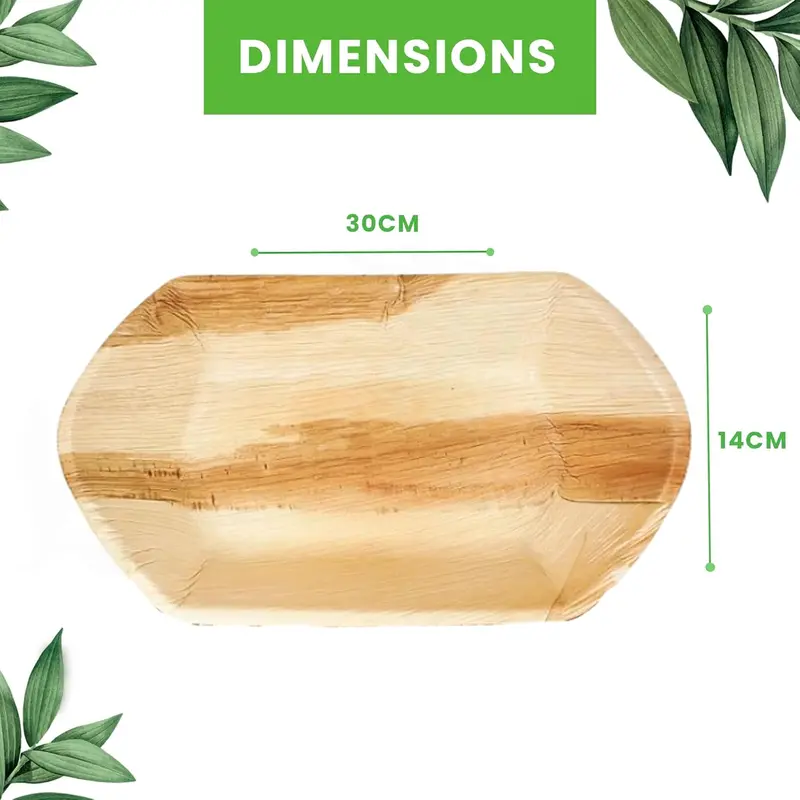 Palm Leaf Boat Bowls 30cm | Eco-Friendly Areca Palm Serving Boats | Biodegradable, Heat-Resistant, Leak-Proof Disposable Bowls for Street Food, Events, Catering, and Outdoor Food Presentation 3