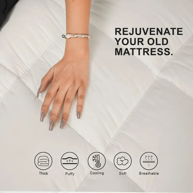 Premium Mattress Topper  4-Inch/10cm Extra Deep  Microfiber Hotel Quality Mattress Topper Super Soft and Fluffy Mattress Topper with Box Stitching for Enhanced Comfort 4