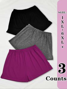 Plus Size Solid Basic Elastic Waist Sleep Shorts, Casual Fit Basic Comfy Breathable Sleep Bottoms for All Seasons, Women's Sleepwear for Daily Wear, Pajamas, Loungewear, Womenswear, Lady Lounge Shorts, Minimalist, Knitting