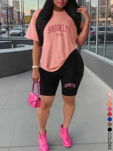 Two-piece Set Women's Letter Print Short Sleeve Tee & Skinny Shorts, Casual Round Neck T-shirt & Shorts for Daily Wear, Ladies Two-piece for All Seasons, Clothes, Womenswear, Shortsleeve