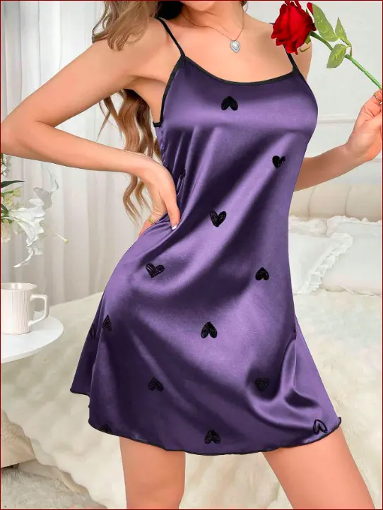 Casual Strap Heart Print Nightgown: Effortless Romance in Cloud‑Soft Comfort Nightwear Womenswear holly hobbie nightie nightgown house dress 3