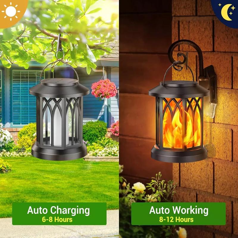 LED Flickering Flame Solar Hanging Lights Lantern Outdoor Garden Pathway Decor 1