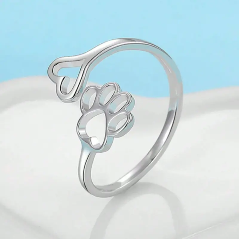 Cute bear claw zinc alloy ring and simple heart design for women daily wear 0