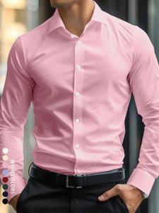 Men's Solid Long Sleeve Dress Shirt, Business Formal Shirt for Work Office, Fashion Classic Wrinkle-resistant Shirt for Men