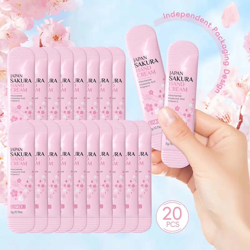 LAIKOU 20pcs Japan Sakura Hand Cream - Hypoallergenic, Moisturizing with Glycerin & Vitamin C - Travel-Friendly, Hydrating Dry Skin, Valentine'S Day Gift Option 0